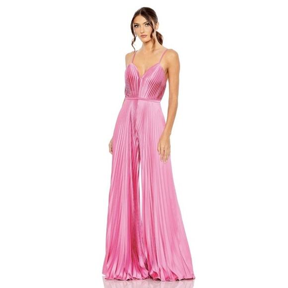 Ieena for Mac Duggal Wide Leg Jumpsuit Pleated Pink Size 6